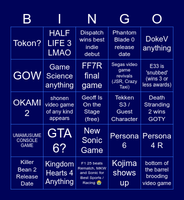 TGA BINGO!! Bingo Card