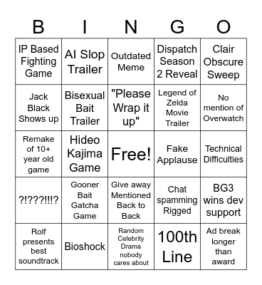Game Awards Bingo Card