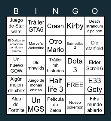 Goty Bingo Card