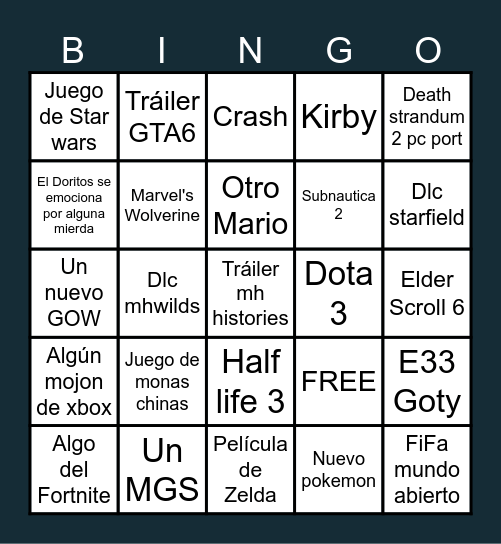 Goty Bingo Card