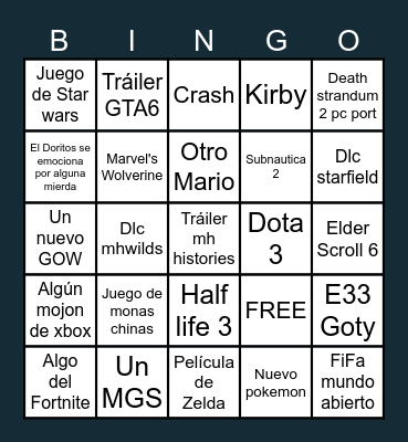 Goty Bingo Card