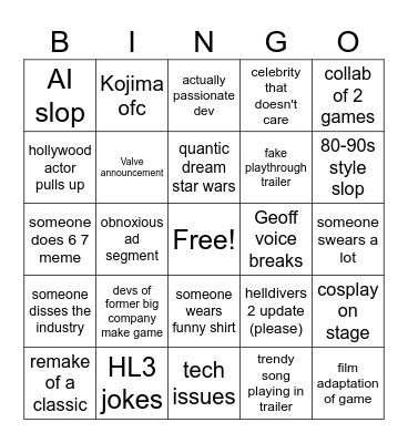 TGA 2025 bingo! Bingo Card