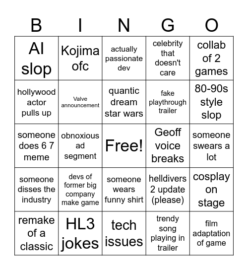 TGA 2025 bingo! Bingo Card