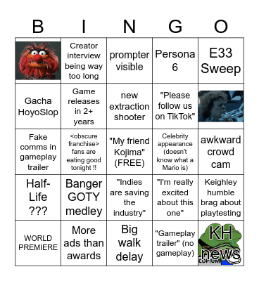 Game Awards 2025 Bingo Card