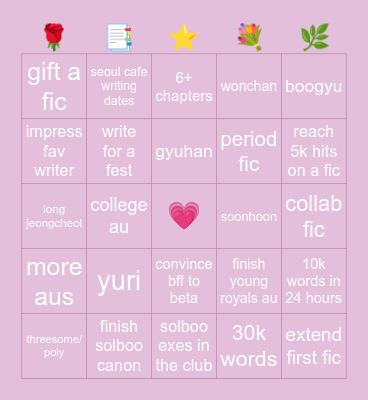 belle’s writing bingo 2026 Bingo Card