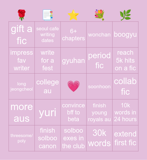 belle’s writing bingo 2026 Bingo Card