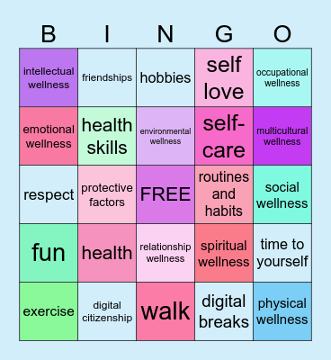Dimensions of Wellness Bingo Card