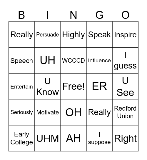 FUNDAMENTALS OF PUBLIC SPEAKING Bingo Card