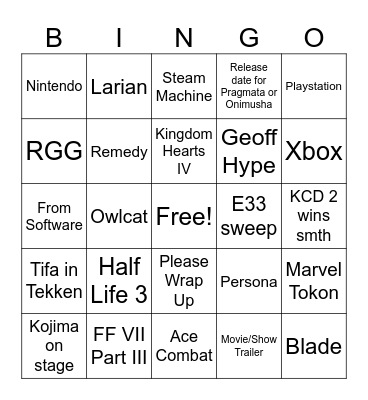 TGA 2025 Bingo Card