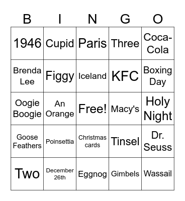 BINGO Christmas Trivia Bingo Card