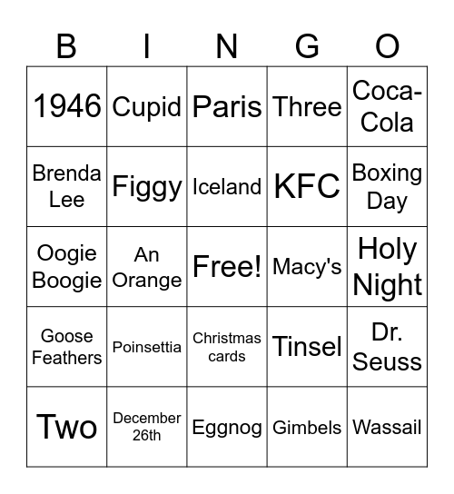 BINGO Christmas Trivia Bingo Card