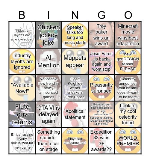 GAME AWARDS 2025 Bingo Card