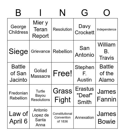 Unit 4 Vocabulary Bingo Card