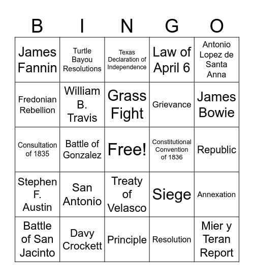 Unit 4 Vocabulary Bingo Card