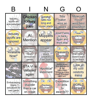 GAME AWARDS 2025 Bingo Card
