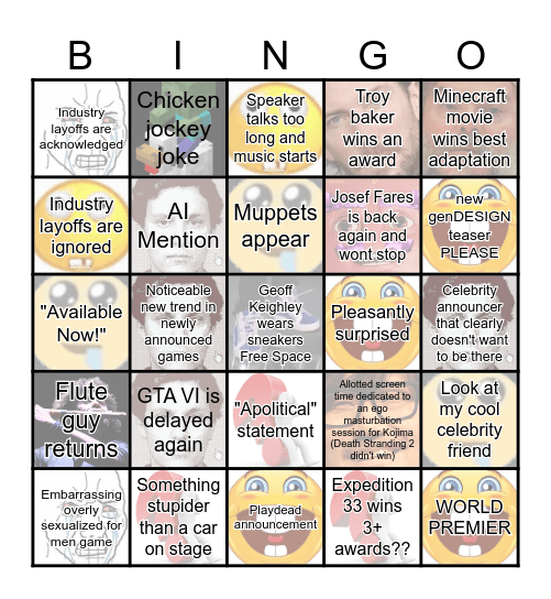 GAME AWARDS 2025 Bingo Card