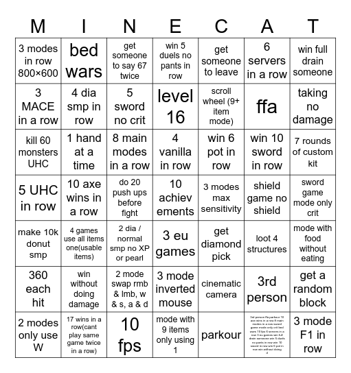 MC DUEL Bingo Card