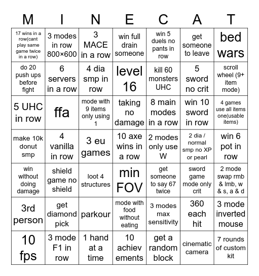 MC DUEL Bingo Card