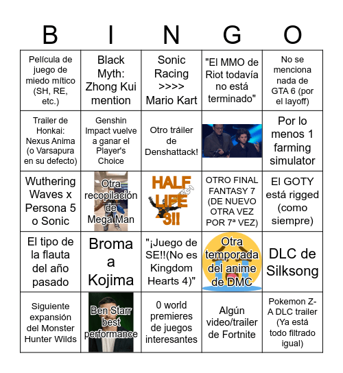 Los juegos of the year del año de este año Bingo Card
