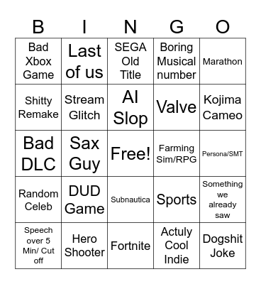 The Game Awards BINGO Card