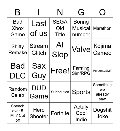 The Game Awards BINGO Card