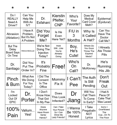 A Day Of Pain Bingo Card