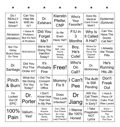 A Day Of Pain Bingo Card