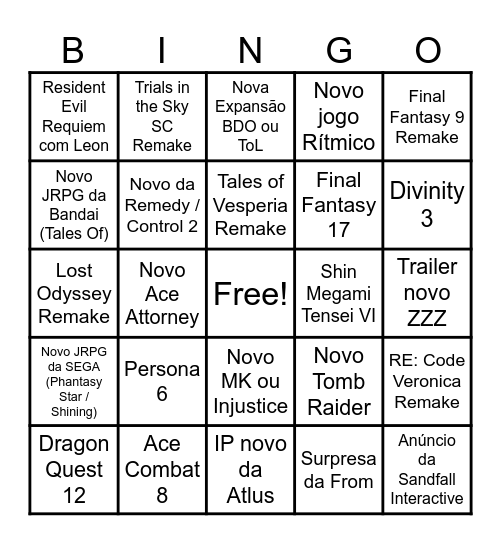 TGA 2025 Bingo Card