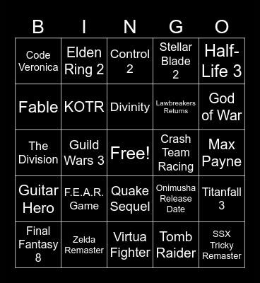 Game Awards 2025 Bingo Card