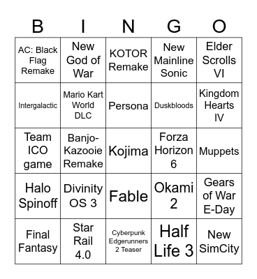 Game Awards 2025 Predictions Bingo Card