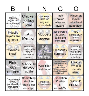 GAME AWARDS 2025 Bingo Card