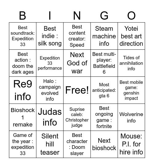 Jon Jon's card Bingo Card