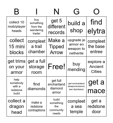 minecraft bingo kaart Bingo Card