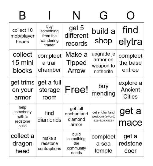 minecraft bingo kaart Bingo Card