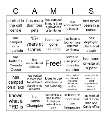 Camis Bingo Card