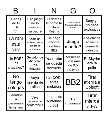 Bingo TGA Mommies Enjoyers Bingo Card