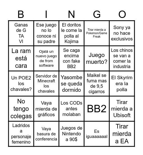 Bingo TGA Mommies Enjoyers Bingo Card