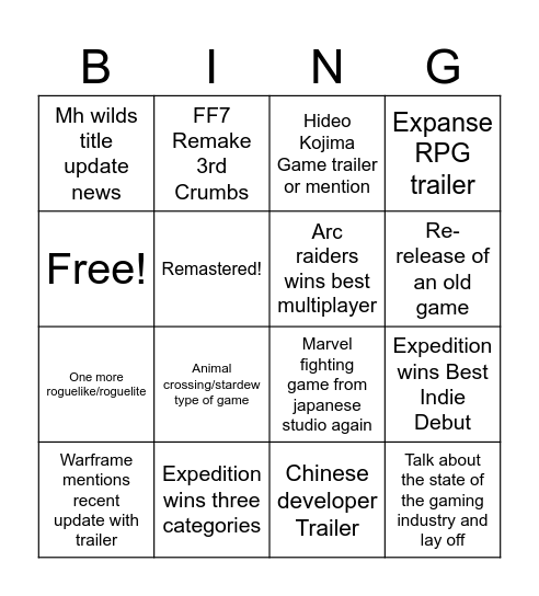 Untitled Bingo Card