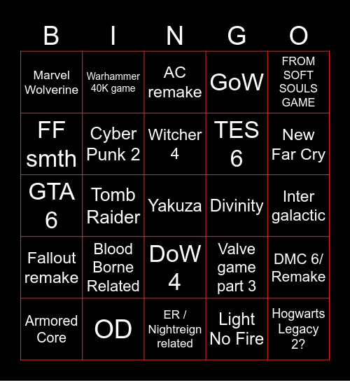 TGA Hopium BINGO Card Bingo Card