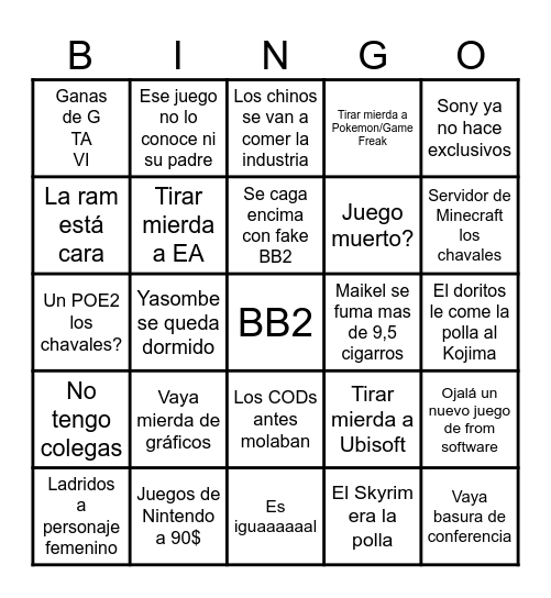 Bingo TGA Mommies Enjoyers Bingo Card