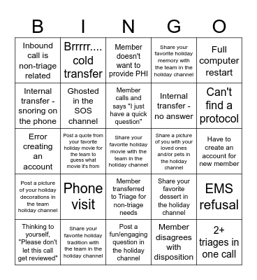 Holiday Bingo - Triage Edition! Bingo Card