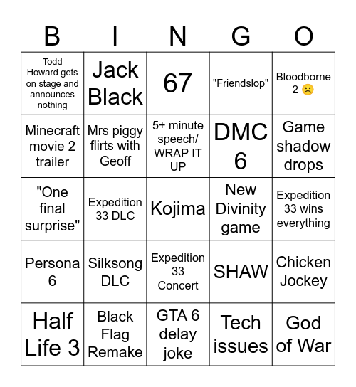 TGA Bingo Card