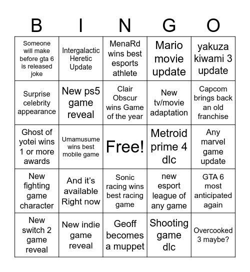 Untitled Bingo Card