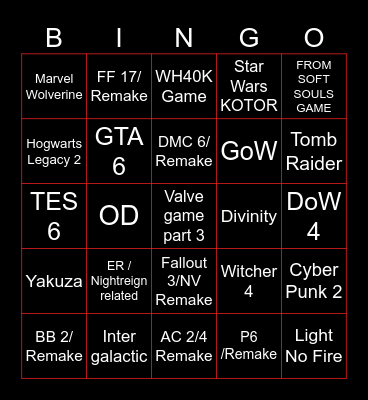 TGA Maximum Hopium Bingo Card
