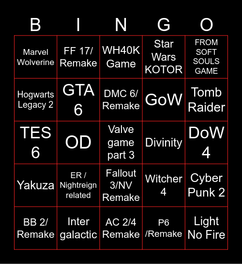 TGA Maximum Hopium Bingo Card