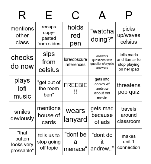 Mr. Herschkowitz Bingo! Bingo Card