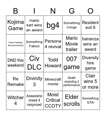 Whatever is on the show Bingo Card