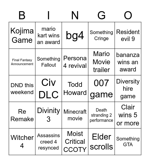 Whatever is on the show Bingo Card