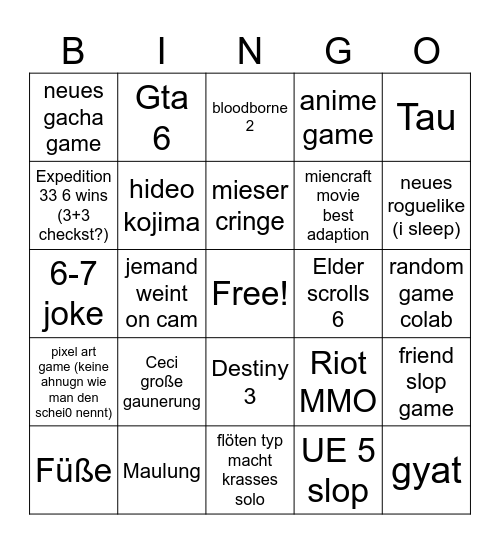 game awards Bingo Card