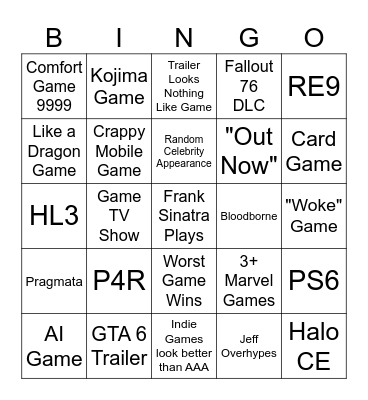 Game Awards Bingo Card